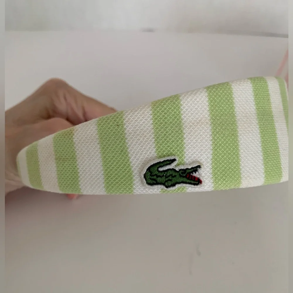 Lacoste Kids Striped Wide Headbands Lot  Pink Green White Embroidered Logo Girls